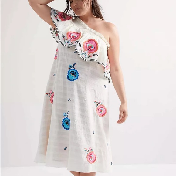 🆕 Anthropologie Plenty Embroidered One-Shoulder Maxi Dress sz XL fits like 2X - Picture 2 of 6